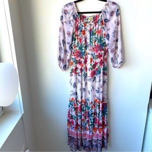 LIKE NEW White Multi Color Floral Paisley Maxi Dress, Size Medium